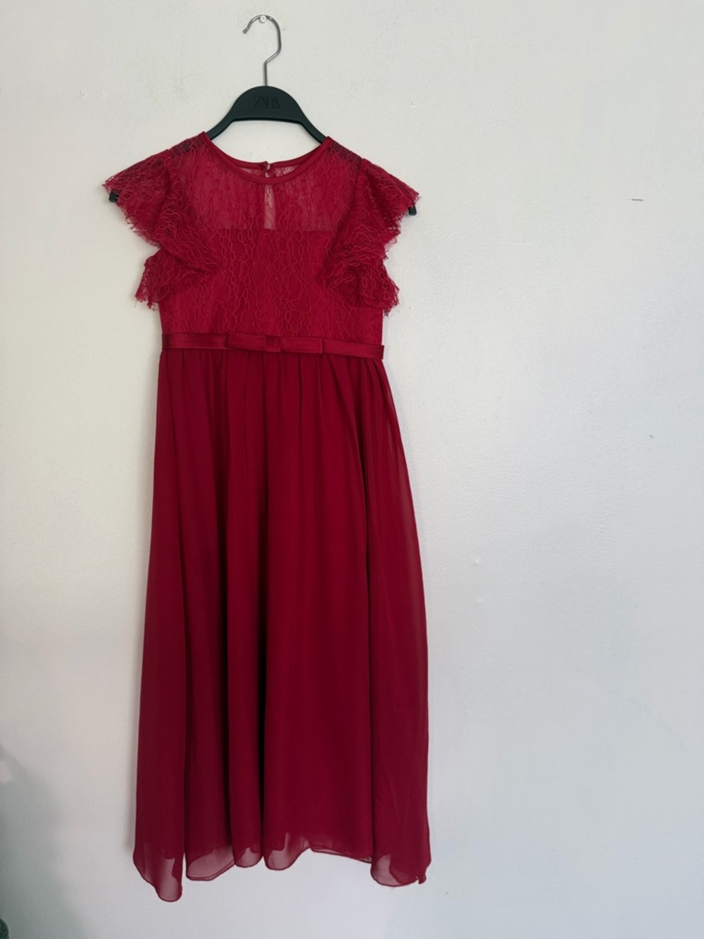 Girls' Burgundy Lace & Chiffon Formal Dress